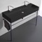 Double Matte Black Ceramic Console Sink and Polished Chrome Stand, 48